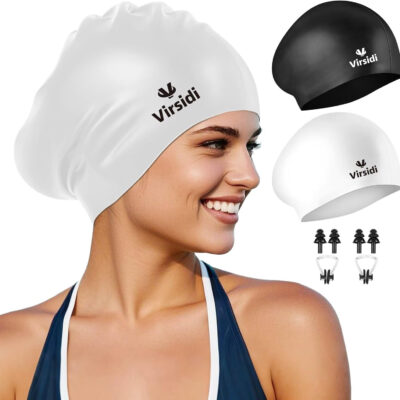 689c555c985497d8455dd633c41ecd052bc8aefe0d89f239605fa.jpg 2 Pack Swim Cap for Women Men Adult, Silicone Swimming Caps for Short Long Hair, Waterproof Swim Hats Bathing Caps to Keep Hair Dry with Nose Clip and Earplugs