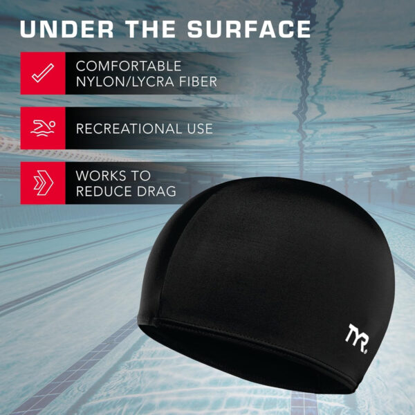TYR Lycra Fiber Adult Swim Cap for Women and Men - Recreational and Training Cap for Lap Swimming, Casual Use - UPF 50+ Sun Protection - Nylon/Lycra