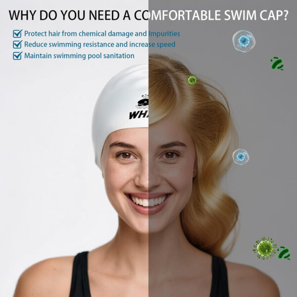 Silicone Swim Cap - Waterproof Non-Slip High Elasticity - Keeps Hair Dry Perfect for Men and Women Large Swimming Cap
