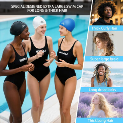 Silicone Swim Cap - Waterproof Non-Slip High Elasticity - Keeps Hair Dry Perfect for Men and Women Large Swimming Cap