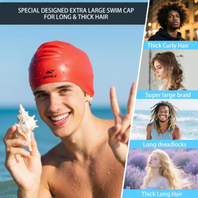 Silicone Swim Cap - Waterproof Non-Slip High Elasticity - Keeps Hair Dry Perfect for Men and Women Large Swimming Cap