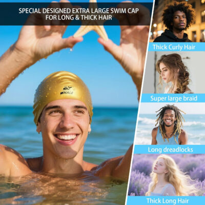 Silicone Swim Cap - Waterproof Non-Slip High Elasticity - Keeps Hair Dry Perfect for Men and Women Large Swimming Cap