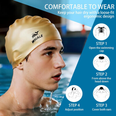 Silicone Swim Cap - Waterproof Non-Slip High Elasticity - Keeps Hair Dry Perfect for Men and Women Large Swimming Cap