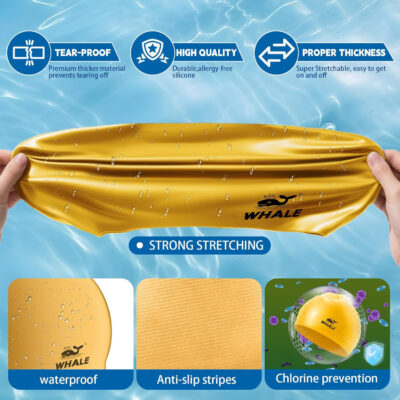 Silicone Swim Cap - Waterproof Non-Slip High Elasticity - Keeps Hair Dry Perfect for Men and Women Large Swimming Cap