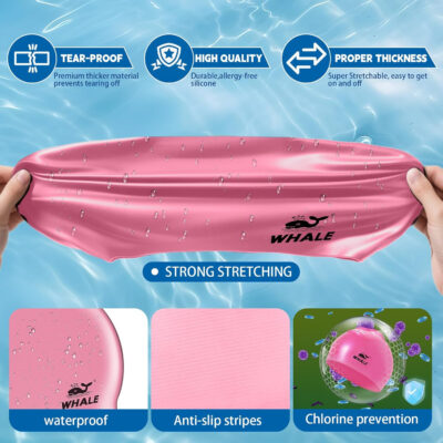 Silicone Swim Cap - Waterproof Non-Slip High Elasticity - Keeps Hair Dry Perfect for Men and Women Large Swimming Cap