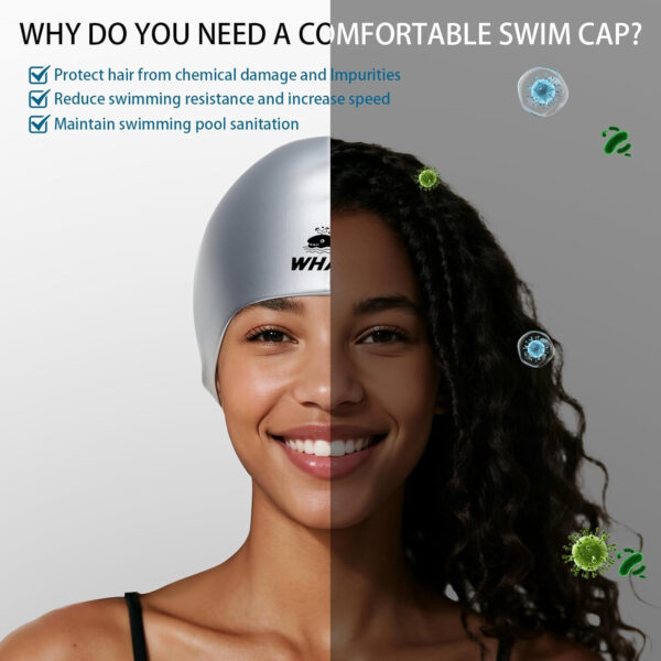 Silicone Swim Cap - Waterproof Non-Slip High Elasticity - Keeps Hair Dry Perfect for Men and Women Large Swimming Cap