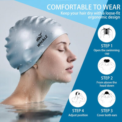 Silicone Swim Cap - Waterproof Non-Slip High Elasticity - Keeps Hair Dry Perfect for Men and Women Large Swimming Cap
