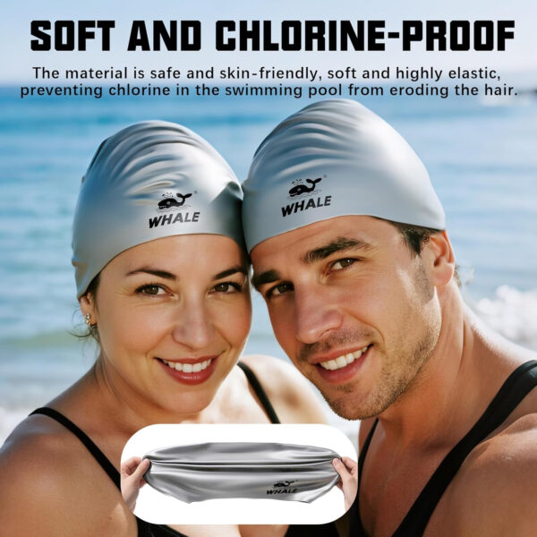 Silicone Swim Cap - Waterproof Non-Slip High Elasticity - Keeps Hair Dry Perfect for Men and Women Large Swimming Cap