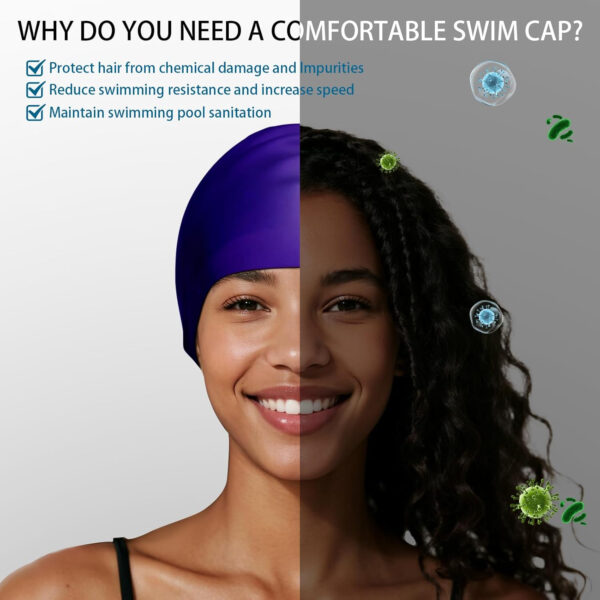 Silicone Swim Cap - Waterproof Non-Slip High Elasticity - Keeps Hair Dry Perfect for Men and Women Large Swimming Cap