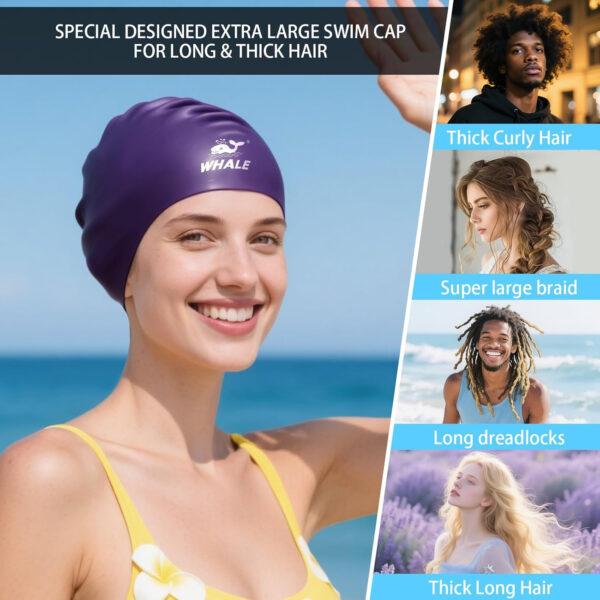 Silicone Swim Cap - Waterproof Non-Slip High Elasticity - Keeps Hair Dry Perfect for Men and Women Large Swimming Cap