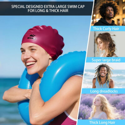 Silicone Swim Cap - Waterproof Non-Slip High Elasticity - Keeps Hair Dry Perfect for Men and Women Large Swimming Cap