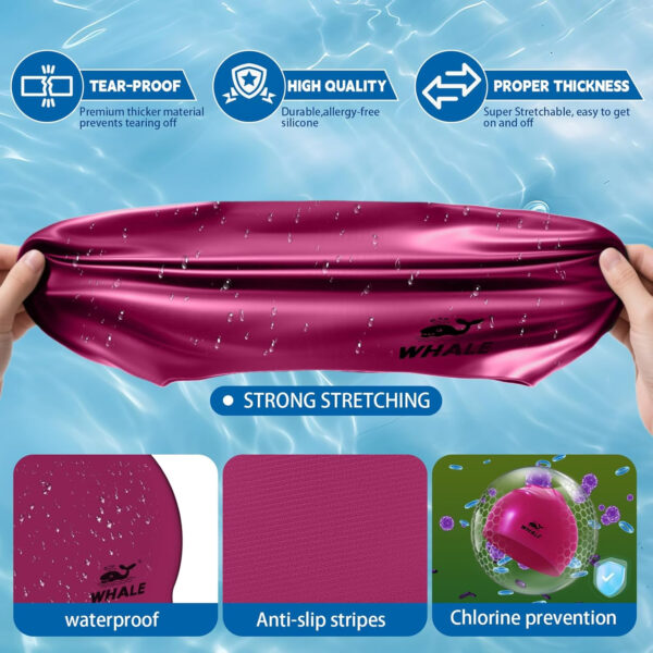 Silicone Swim Cap - Waterproof Non-Slip High Elasticity - Keeps Hair Dry Perfect for Men and Women Large Swimming Cap
