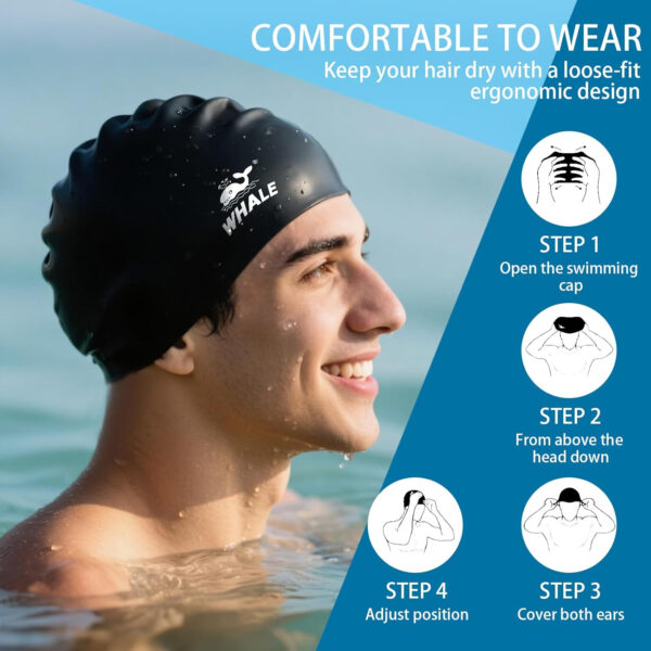 Silicone Swim Cap - Waterproof Non-Slip High Elasticity - Keeps Hair Dry Perfect for Men and Women Large Swimming Cap