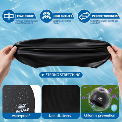 Silicone Swim Cap - Waterproof Non-Slip High Elasticity - Keeps Hair Dry Perfect for Men and Women Large Swimming Cap