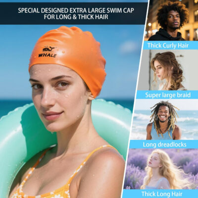 Silicone Swim Cap - Waterproof Non-Slip High Elasticity - Keeps Hair Dry Perfect for Men and Women Large Swimming Cap
