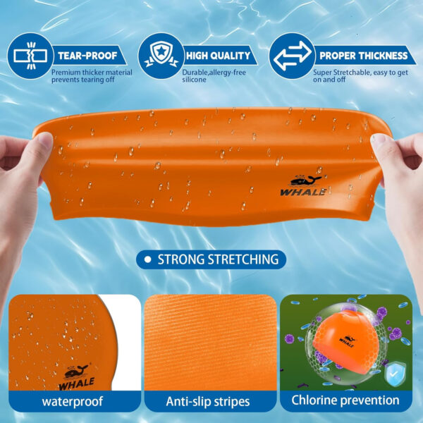 Silicone Swim Cap - Waterproof Non-Slip High Elasticity - Keeps Hair Dry Perfect for Men and Women Large Swimming Cap