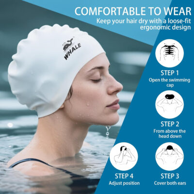 Silicone Swim Cap - Waterproof Non-Slip High Elasticity - Keeps Hair Dry Perfect for Men and Women Large Swimming Cap