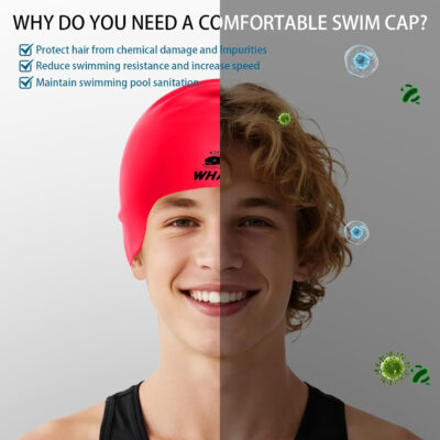 Silicone Swim Cap - Waterproof Non-Slip High Elasticity - Keeps Hair Dry Perfect for Men and Women Large Swimming Cap