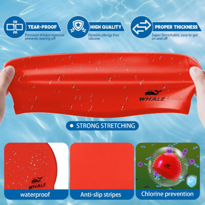 Silicone Swim Cap - Waterproof Non-Slip High Elasticity - Keeps Hair Dry Perfect for Men and Women Large Swimming Cap