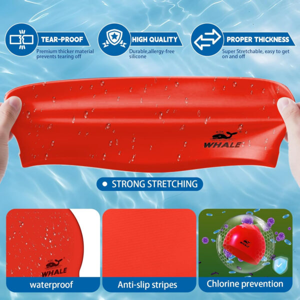 Silicone Swim Cap - Waterproof Non-Slip High Elasticity - Keeps Hair Dry Perfect for Men and Women Large Swimming Cap