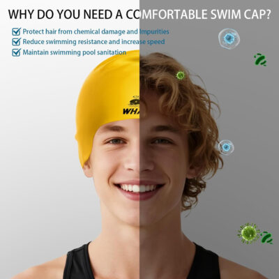 Silicone Swim Cap - Waterproof Non-Slip High Elasticity - Keeps Hair Dry Perfect for Men and Women Large Swimming Cap