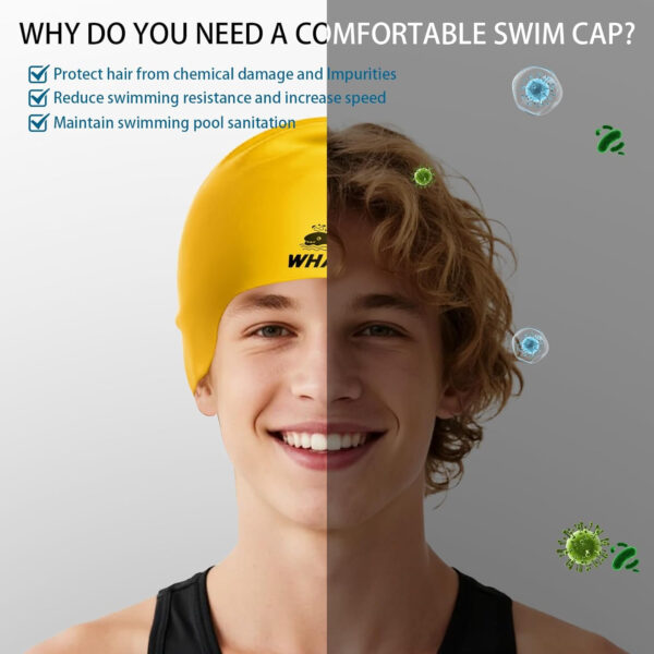 Silicone Swim Cap - Waterproof Non-Slip High Elasticity - Keeps Hair Dry Perfect for Men and Women Large Swimming Cap
