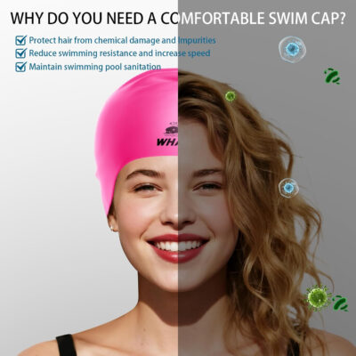 Silicone Swim Cap - Waterproof Non-Slip High Elasticity - Keeps Hair Dry Perfect for Men and Women Large Swimming Cap