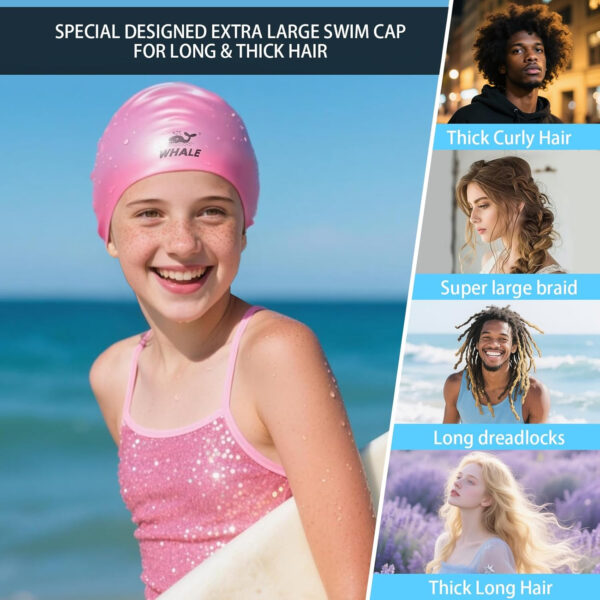 Silicone Swim Cap - Waterproof Non-Slip High Elasticity - Keeps Hair Dry Perfect for Men and Women Large Swimming Cap