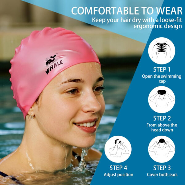 Silicone Swim Cap - Waterproof Non-Slip High Elasticity - Keeps Hair Dry Perfect for Men and Women Large Swimming Cap