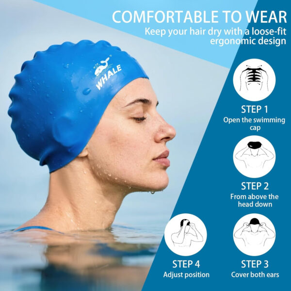 Silicone Swim Cap - Waterproof Non-Slip High Elasticity - Keeps Hair Dry Perfect for Men and Women Large Swimming Cap