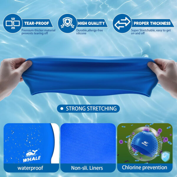 Silicone Swim Cap - Waterproof Non-Slip High Elasticity - Keeps Hair Dry Perfect for Men and Women Large Swimming Cap