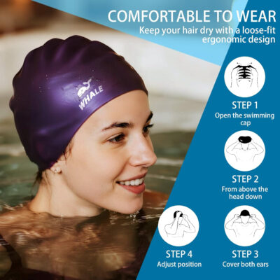 Silicone Swim Cap - Waterproof Non-Slip High Elasticity - Keeps Hair Dry Perfect for Men and Women Large Swimming Cap