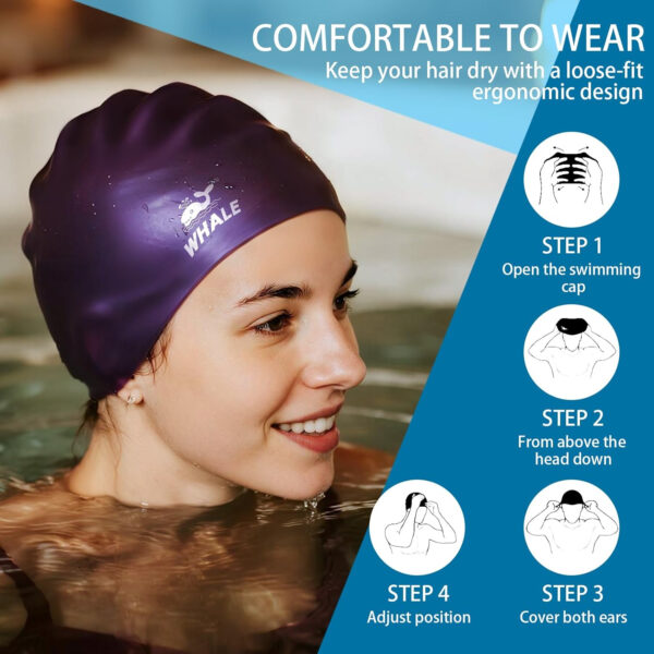 Silicone Swim Cap - Waterproof Non-Slip High Elasticity - Keeps Hair Dry Perfect for Men and Women Large Swimming Cap