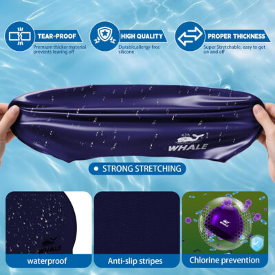 Silicone Swim Cap - Waterproof Non-Slip High Elasticity - Keeps Hair Dry Perfect for Men and Women Large Swimming Cap