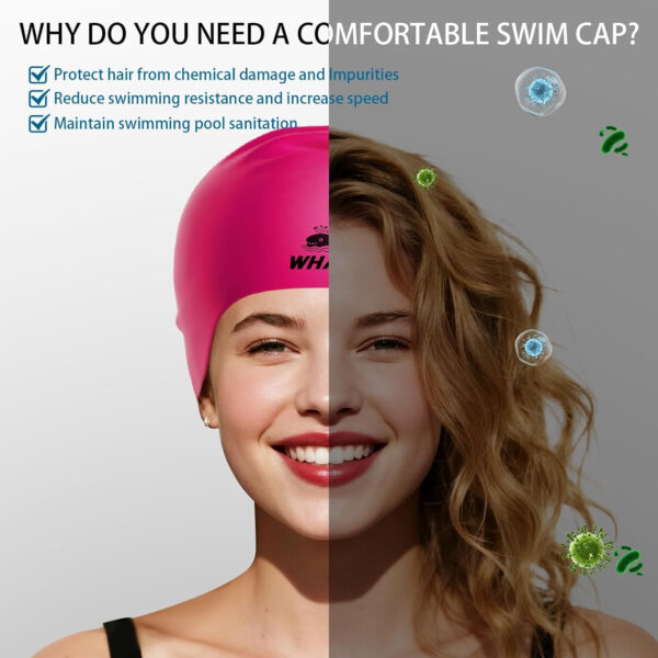 Silicone Swim Cap - Waterproof Non-Slip High Elasticity - Keeps Hair Dry Perfect for Men and Women Large Swimming Cap