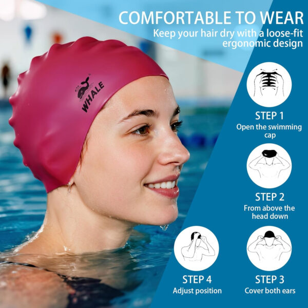 Silicone Swim Cap - Waterproof Non-Slip High Elasticity - Keeps Hair Dry Perfect for Men and Women Large Swimming Cap