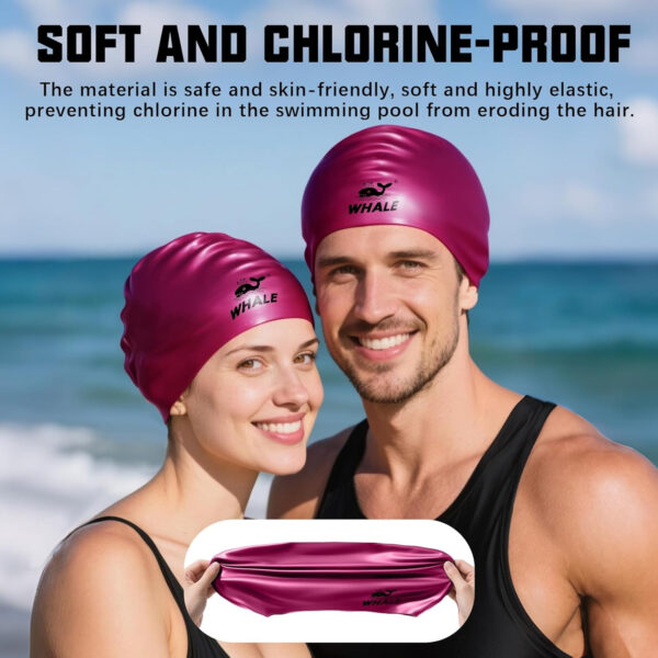 Silicone Swim Cap - Waterproof Non-Slip High Elasticity - Keeps Hair Dry Perfect for Men and Women Large Swimming Cap