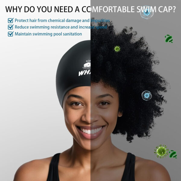 Silicone Swim Cap - Waterproof Non-Slip High Elasticity - Keeps Hair Dry Perfect for Men and Women Large Swimming Cap