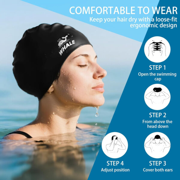 Silicone Swim Cap - Waterproof Non-Slip High Elasticity - Keeps Hair Dry Perfect for Men and Women Large Swimming Cap