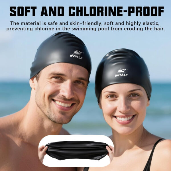 Silicone Swim Cap - Waterproof Non-Slip High Elasticity - Keeps Hair Dry Perfect for Men and Women Large Swimming Cap
