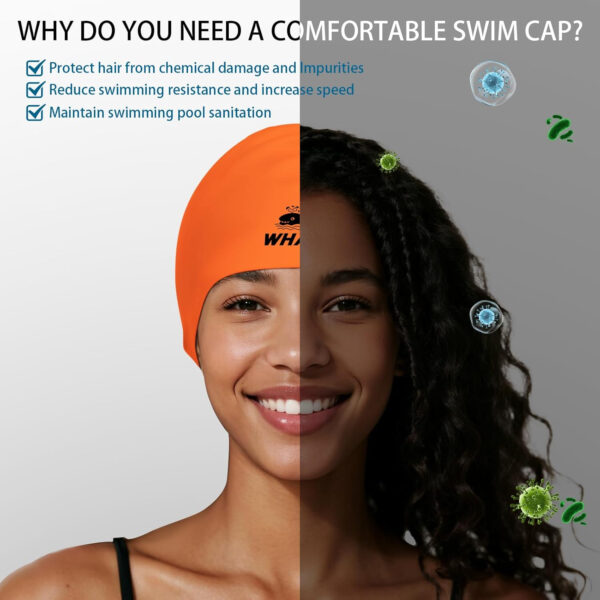Silicone Swim Cap - Waterproof Non-Slip High Elasticity - Keeps Hair Dry Perfect for Men and Women Large Swimming Cap