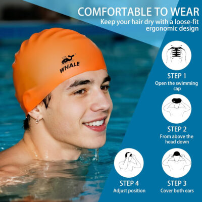 Silicone Swim Cap - Waterproof Non-Slip High Elasticity - Keeps Hair Dry Perfect for Men and Women Large Swimming Cap