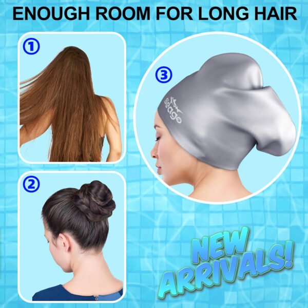 689c604f0144d6712d0449b1784c43e64a195f780672fcdee77b0.jpg Swim Cap Long Hair 2 Pack Swimming Caps for Women Silicone Swim Caps Keep Hair Dry Waterproof Comfortable Flexible Durable Bathing Cap Tear-Proof Design Large Women Adult Swimming Cap 10+ Years Girls