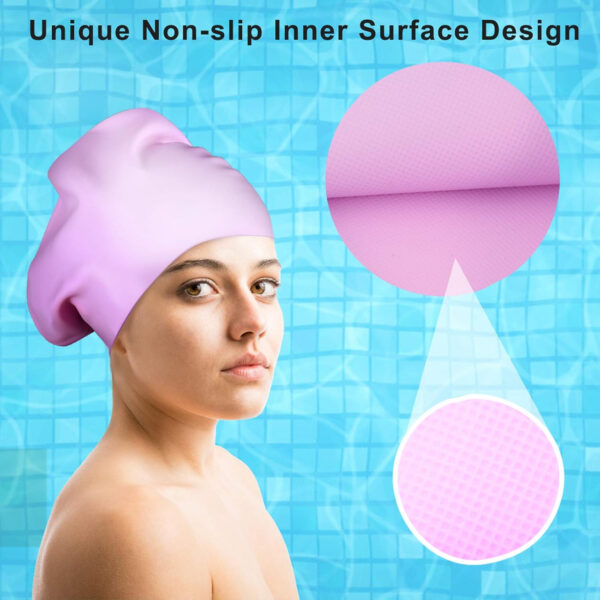 689c6054bd0e5667247b7193e4e0844461fd2a03d9e0b556ac3cb.jpg Swim Cap Long Hair 2 Pack Swimming Caps for Women Silicone Swim Caps Keep Hair Dry Waterproof Comfortable Flexible Durable Bathing Cap Tear-Proof Design Large Women Adult Swimming Cap 10+ Years Girls
