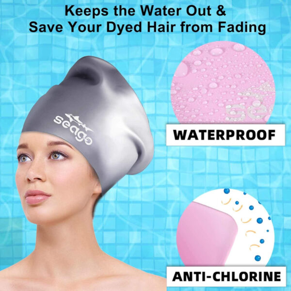 689c6056af0d0b87453cf5a69b7d6a9c372d065d5562584e4b0c0.jpg Swim Cap Long Hair 2 Pack Swimming Caps for Women Silicone Swim Caps Keep Hair Dry Waterproof Comfortable Flexible Durable Bathing Cap Tear-Proof Design Large Women Adult Swimming Cap 10+ Years Girls