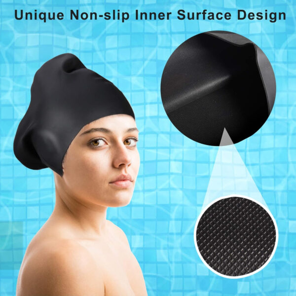689c60602ef0b09f6dc840c462e207a6ca735ead7c575de7031ef.jpg Swim Cap Long Hair 2 Pack Swimming Caps for Women Silicone Swim Caps Keep Hair Dry Waterproof Comfortable Flexible Durable Bathing Cap Tear-Proof Design Large Women Adult Swimming Cap 10+ Years Girls