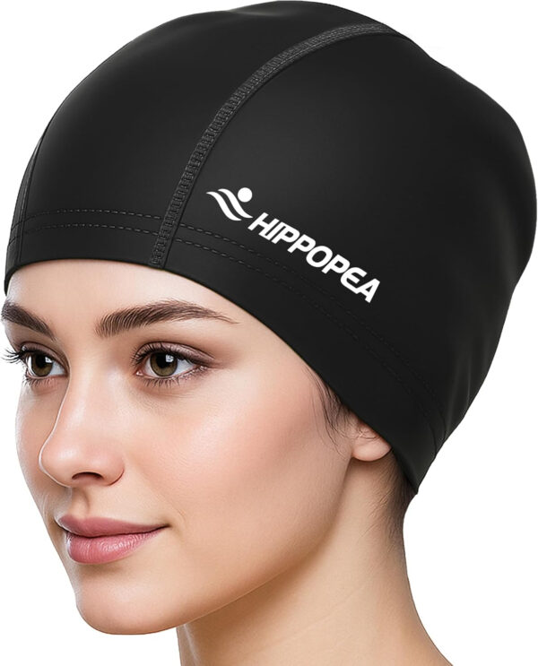 689c60f076547bcede607bb2f518e9fbee01745609279c09a5f09.jpg Water Resistant Fabric Swim Cap with PU Coating Layer - Elastic Cloth Swimming Cap, Breathable, Lightweight & Comfortable for Women Men Boy Girl