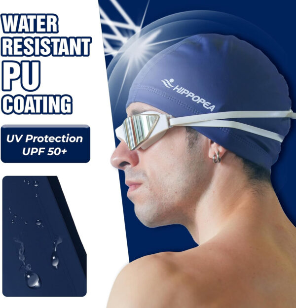 689c60f239c05324af69202ca277f08f871859d1bf65ff7d6337d.jpg Water Resistant Fabric Swim Cap with PU Coating Layer - Elastic Cloth Swimming Cap, Breathable, Lightweight & Comfortable for Women Men Boy Girl