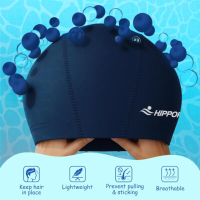 689c611cbbd5d4f976be55f898dc530bd43a5194629a6065f6dd7.jpg Water Resistant Fabric Swim Cap with PU Coating Layer - Elastic Cloth Swimming Cap, Breathable, Lightweight & Comfortable for Women Men Boy Girl