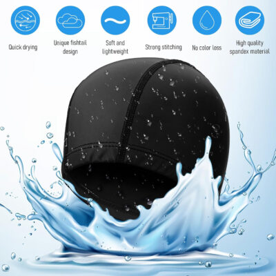 689c614e2c658724ee1516a39b684b6c49e77aaa2496ebf1d0633.jpg Swimming Caps for Men Women High Stretch Silicone Fabric Swim Caps Waterproof Layer Breathable Cloth Swimmings Cap Keep Hair Dry with Lightweight Comfortable for Pool Beach Lap Kid Black 9.25 × 6.30 “